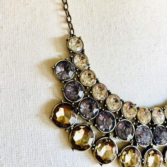 Necklace Crystal Triple Row Clear Smokey and Amber Adjustable Length Statement - Picture 5 of 11